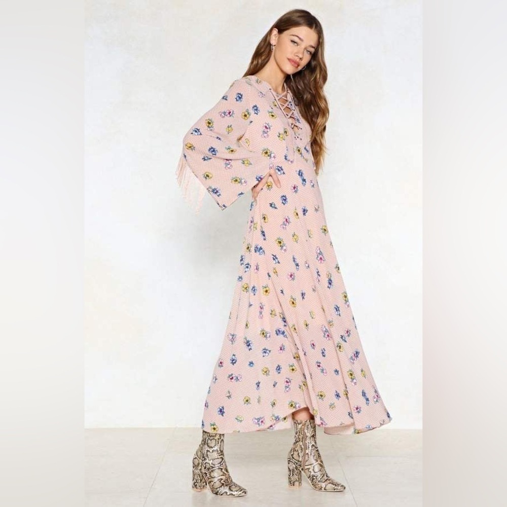 Nasty Gal Floral Pink Maxi Dress size us2